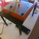 Linn Sondek LP12 turntable up on the jig, armboard removed for drilling